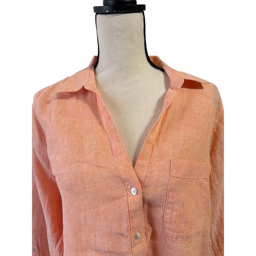 Sigrid Olsen Women's Orange 100% Linen Tunic Top Sz L Beachy Lagenlook Casual - Picture 2 of 5